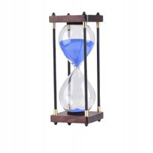 KLEPSYDRA SZKLANO DREWNIANA RETRO 60 MINUT XXL 25x10cm NIEBIESKA PREZENT