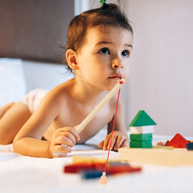 MINI WĘDKA DREWNANA do Gier MAGNES Komplet GRA Łowienie 6 sztuk WĘDEK - zdjęcie 12