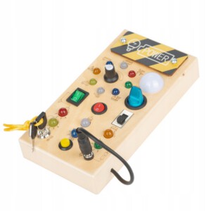 Tablica MONTESSORI Sensoryczna DREWNIANA Manipulacyjna LED Włącznik Światła - miniatura 4