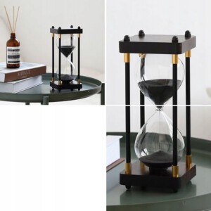 KLEPSYDRA RETRO SZKLANO-DREWNIANA OZDOBA 60 MINUT XXL 25x10cm CZARNA - miniatura 8