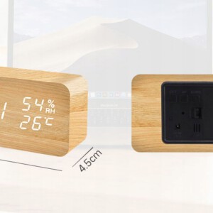 DREWNIANY ZEGAR BUDZIK Z TERMOMETREM KLASKACZ NA USB LUB BATERIE - miniatura 2