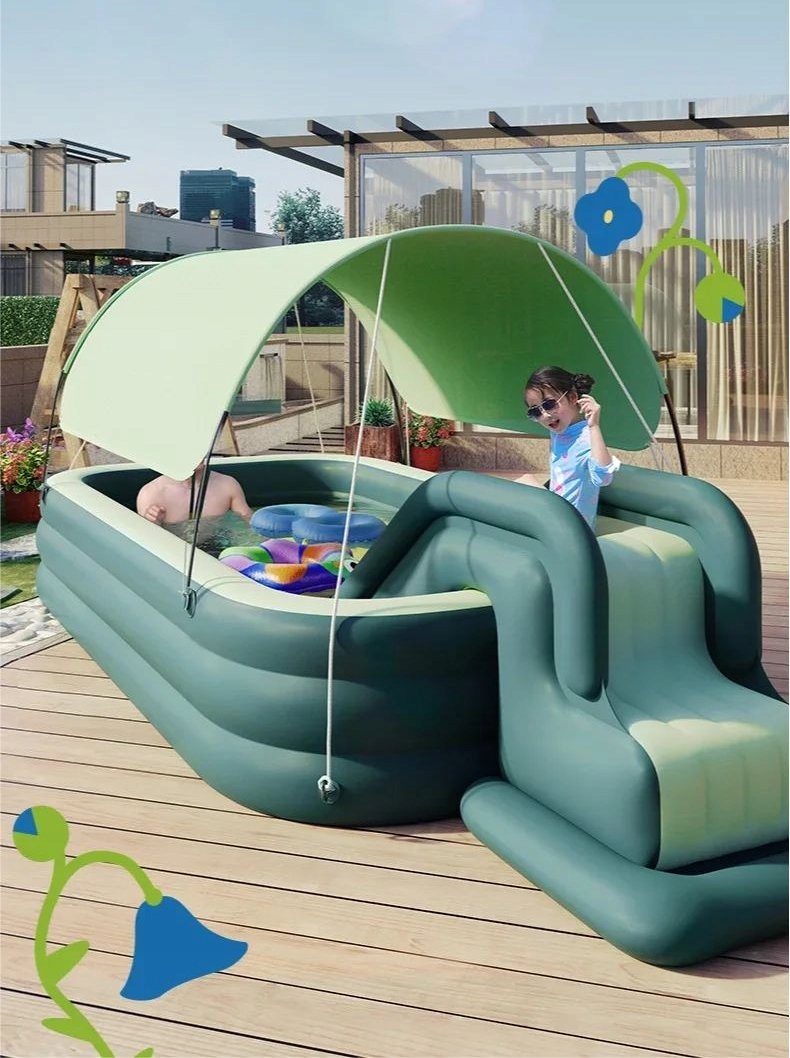 BASEN OGRODOWY DLA DZIECI ZJEŻDŻALNIA MARKIZA POMPKA WODNY PLAC ZABAW 210CM - zdjęcie 7