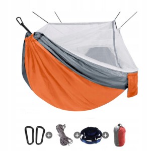 HAMAK Kempingowy 250kg OGRODOWY z MOSKITIERĄ Dwuoosobowy 260x140cm ODPORNY