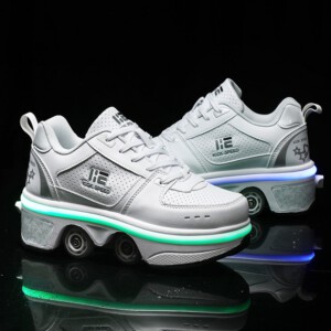 BUTOROLKI BUTY ROLKI Z KÓŁKAMI ROLKAMI PODŚWIETLANE 7-LED UNISEX BIAŁE r.42 - miniatura 8