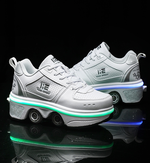 BUTOROLKI BUTY ROLKI Z KÓŁKAMI ROLKAMI PODŚWIETLANE 7-LED UNISEX BIAŁE r.42 - obrazek 8