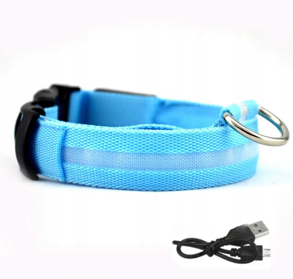 Obroża dla zwierząt PSÓW LED Wodoszczelna na USB Kabel NIEBIESKA XL 52-60cm - zdjęcie 1