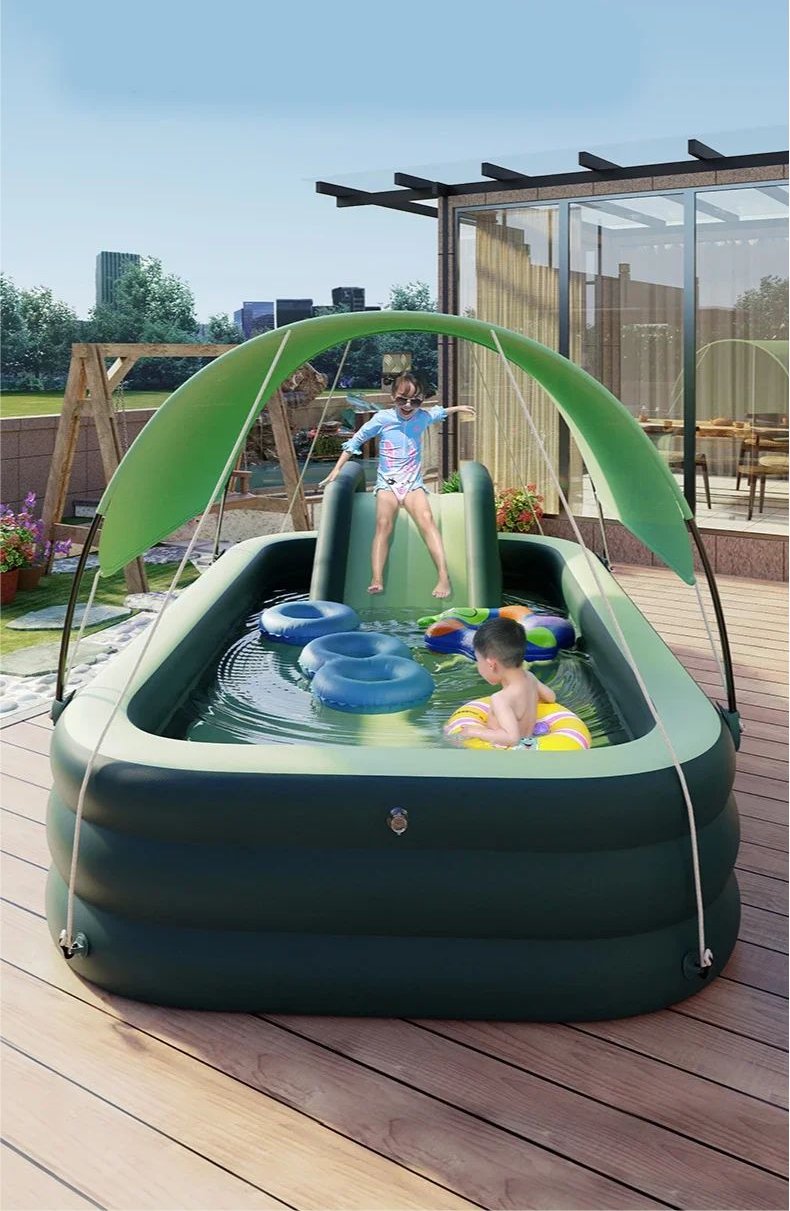 BASEN OGRODOWY DLA DZIECI ZJEŻDŻALNIA MARKIZA POMPKA WODNY PLAC ZABAW 210CM - zdjęcie 14