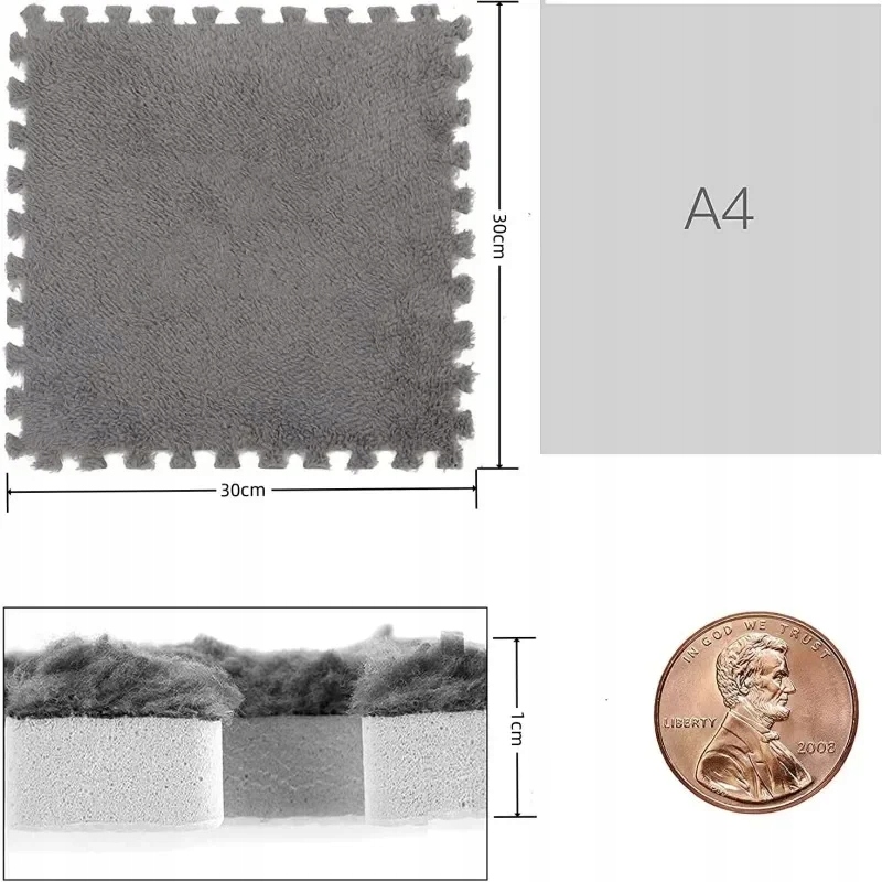 Puzzle na podłogę PLUSZOWA Piankowe DYWAN MATA Aksamitna DZIECI 30cm SZARA - obrazek 8