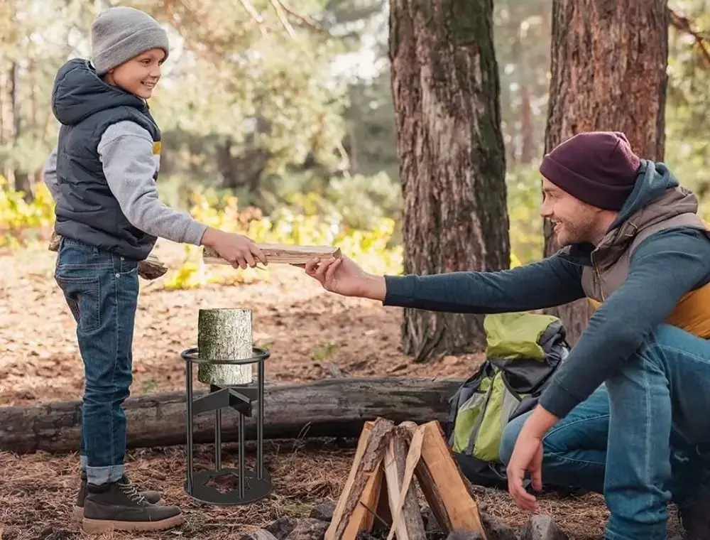 STOJAK DO CIĘCIA DREWNA RĘCZNA ŁUPARKA ŻELIWNA OPAŁ KOMINKA OGNISKO 27x14cm - obrazek 7