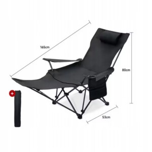 LEŻAK OGRODOWY TURYSTYCZNY PLAŻOWY SKŁADANY POKROWIEC CZARNY FOTEL PODNÓŻEK - miniatura 2