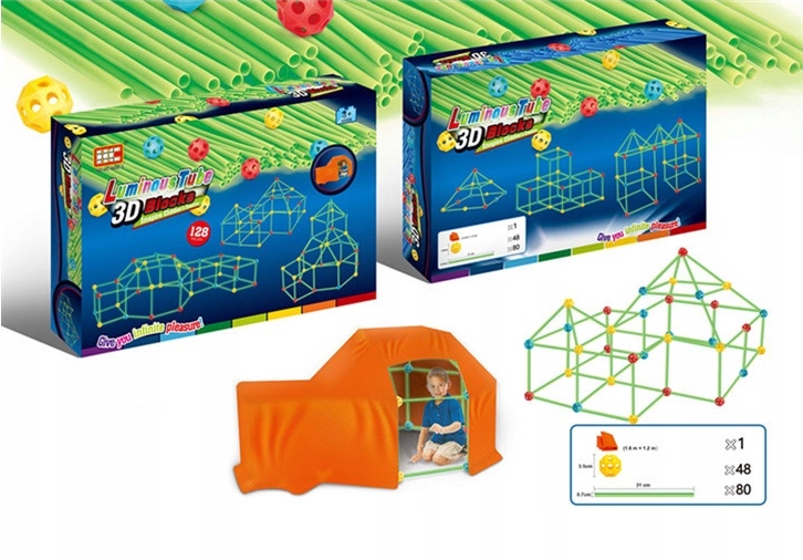 Zestaw KONSTRUKCYJNY dla DZIECI Fort Zamek NAMIOT STEM 128 elementów DOMEK - obrazek 3
