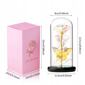 WIECZNA Róża WIELOKOLOROWA W SZKLE Świecąca LED PREZENT Tęczowa - miniatura 2