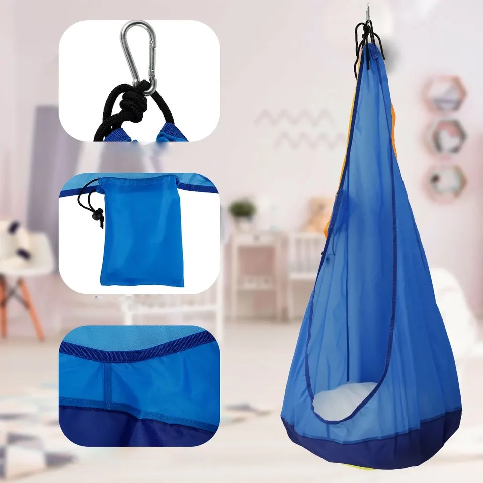 HUŚTAWKA OGRODOWA KOKON DLA DZIECI WISZĄCY FOTEL DO POKOJU NIEBIESKI - obrazek 6