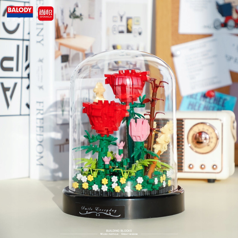 KLOCKI KWIATKI W SZKLE SŁOIKU LAS MAKROKLIMAT DEKORACJA PREZENT RED RÓŻE - obrazek 5