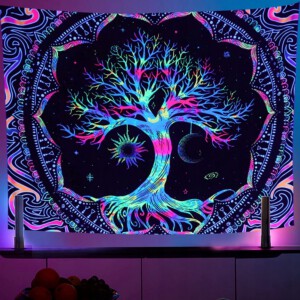 Dekoracja ŚCIENNA UV OBRAZ Fluorescencyjny GOBELIN ODBLASK 150x150cm Drzewo - miniatura 2