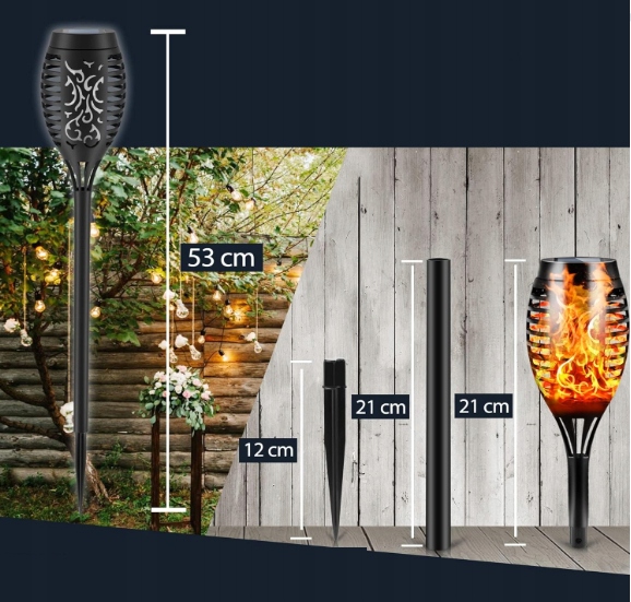 Lampka SOLARNA Płomień 1000mAh 12LED POCHODNIA Ogrodowa WBIJANA IP65 1szt - zdjęcie 5