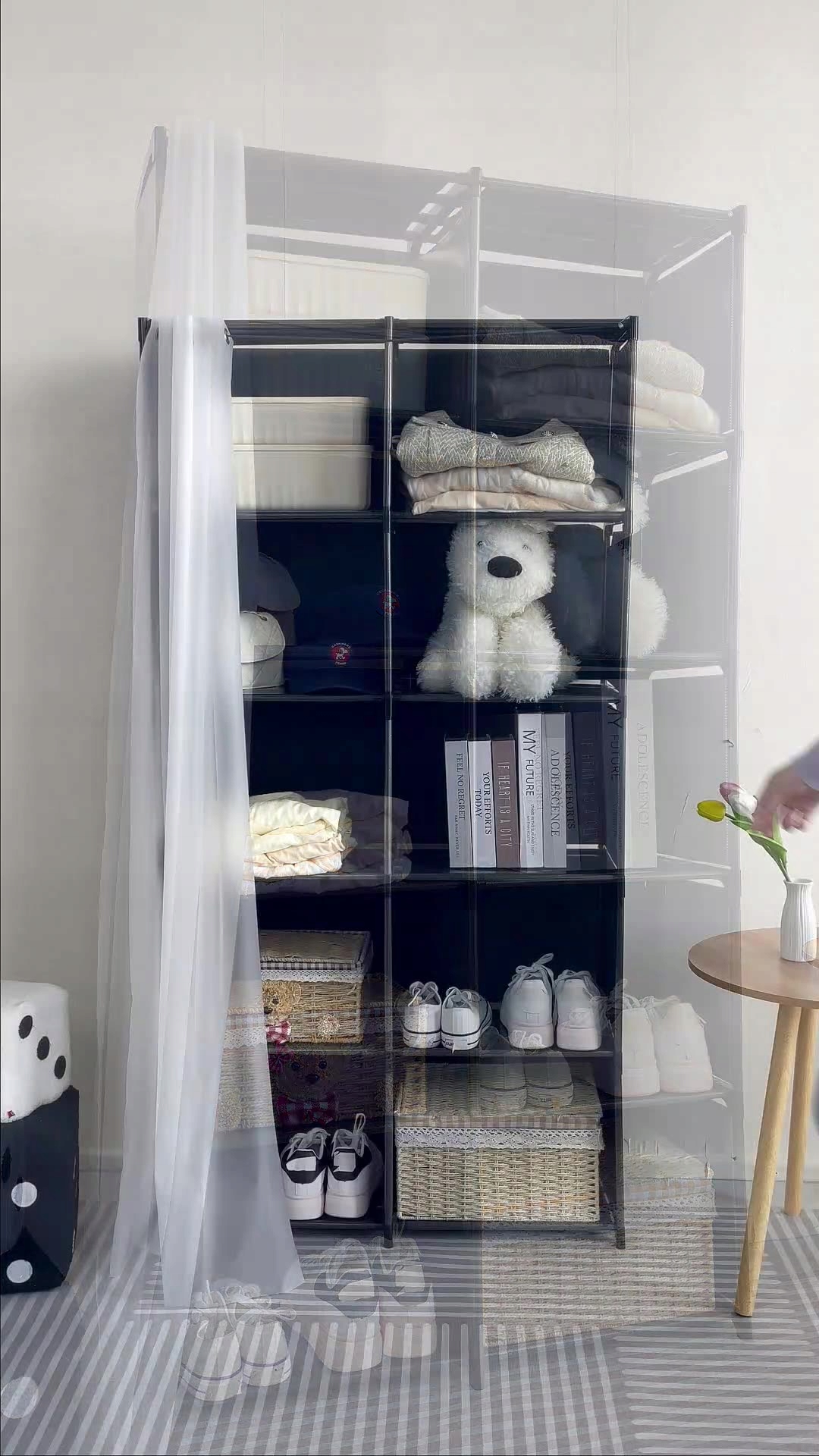 SZAFA Modułowa SKŁADANA Wieszak GARDEROBA na UBRANIA Metalowa 155x28x80cm - obrazek 3