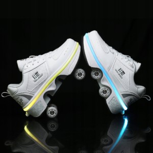 BUTOROLKI BUTY ROLKI Z KÓŁKAMI ROLKAMI PODŚWIETLANE 7-LED UNISEX BIAŁE r.42 - miniatura 5