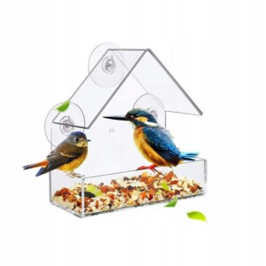 PRZEŹROCZYSTY KARMNIK DLA PTAKÓW DOM DOMEK BUDKA NA OKNO SZYBĘ PRZYSSAWKI