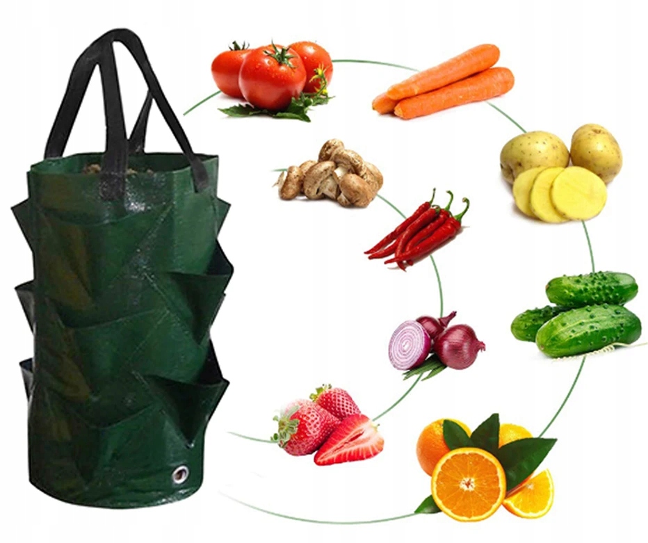 Doniczka KASKADA Worek na WARZYWA WISZĄCA TRUSKAWKI POZIOMKI KIESZENIE 35cm - obrazek 3