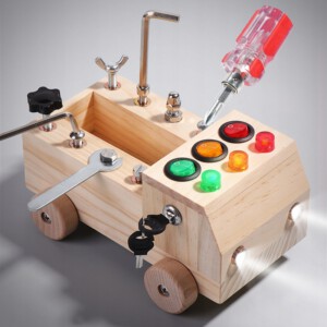 TABLICA MONTESSORI SENSORYCZNA DREWNIANA MANIPULACYJNA LED SAMOCHODZIK - miniatura 7