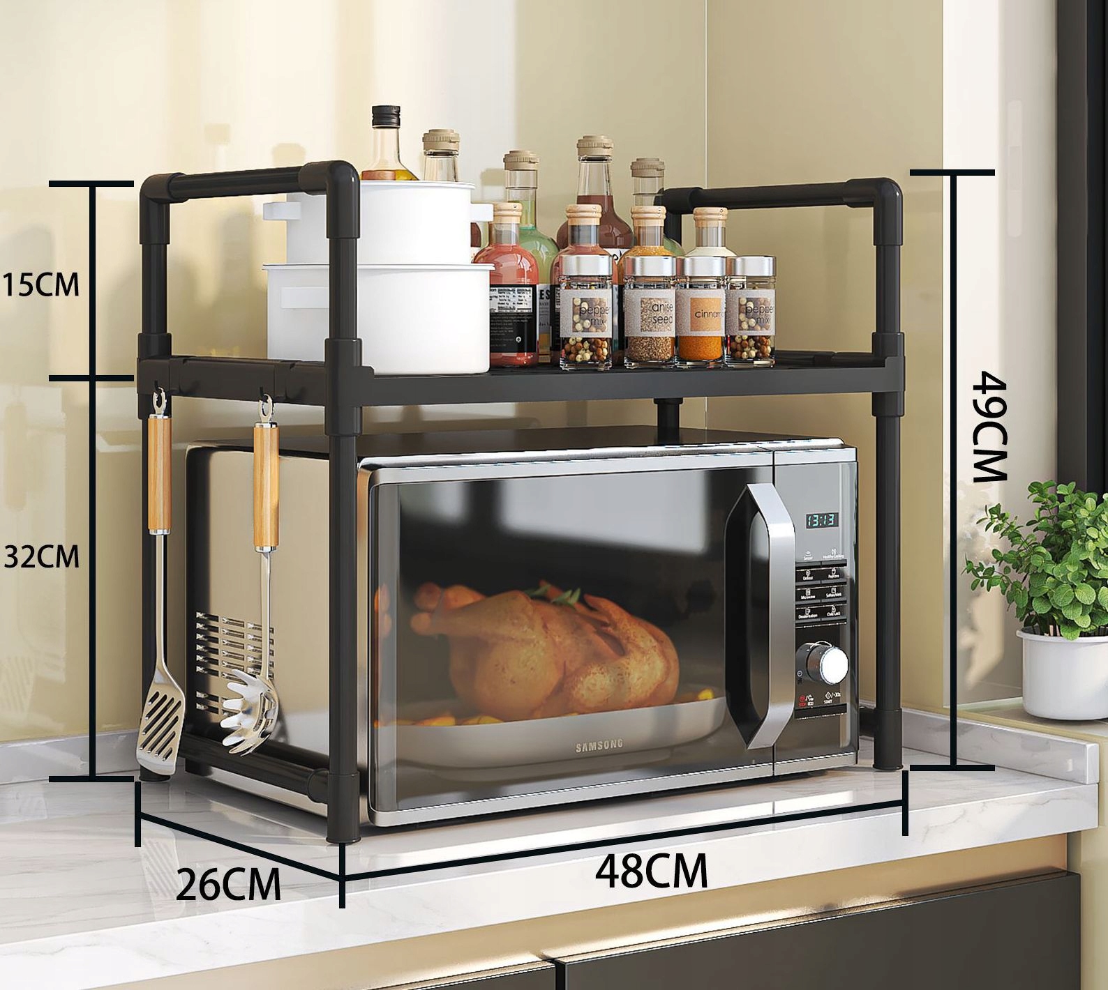 PÓŁKA KUCHENNA pod mikrofalówkę SZAFKA ORGANIZER CZARNA 2poziomy 48cm REGAŁ - obrazek 10