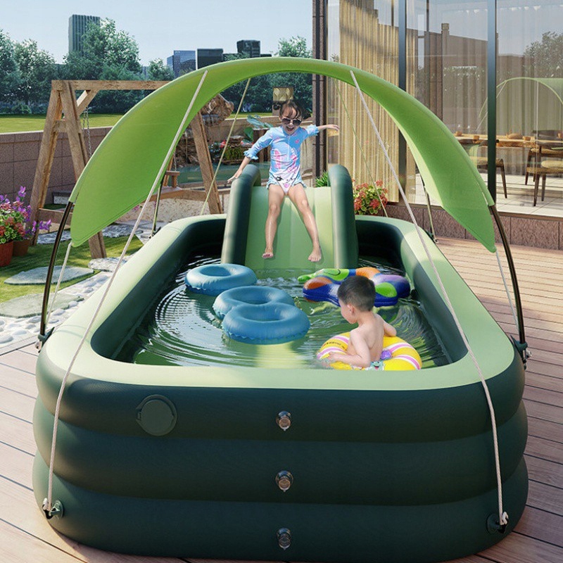 BASEN OGRODOWY DLA DZIECI ZJEŻDŻALNIA MARKIZA POMPKA WODNY PLAC ZABAW 210CM - zdjęcie 5