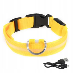 Obroża dla zwierząt PSÓW LED Wodoszczelna na USB Kabel ŻÓŁTA XL 52-60cm