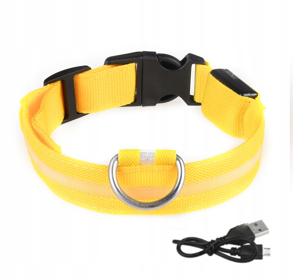 Obroża dla zwierząt PSÓW LED Wodoszczelna na USB Kabel ŻÓŁTA XL 52-60cm - zdjęcie 1