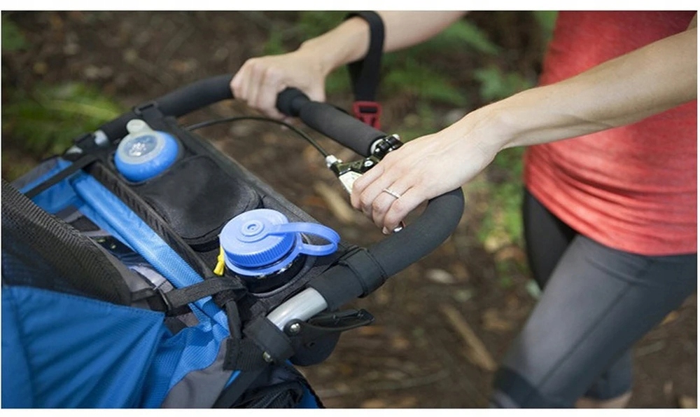 Uchwyt ORGANIZER do WÓZKA DZIECIĘCEGO Butelki TORBA Podwójny SZEROKI Czarny - obrazek 4