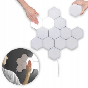 ZESTAW 8 SZTUK LAMPA LED NA ŚCIANĘ HEXAGON SZEŚCIOKĄT BIAŁA DOTYK Kwantowa