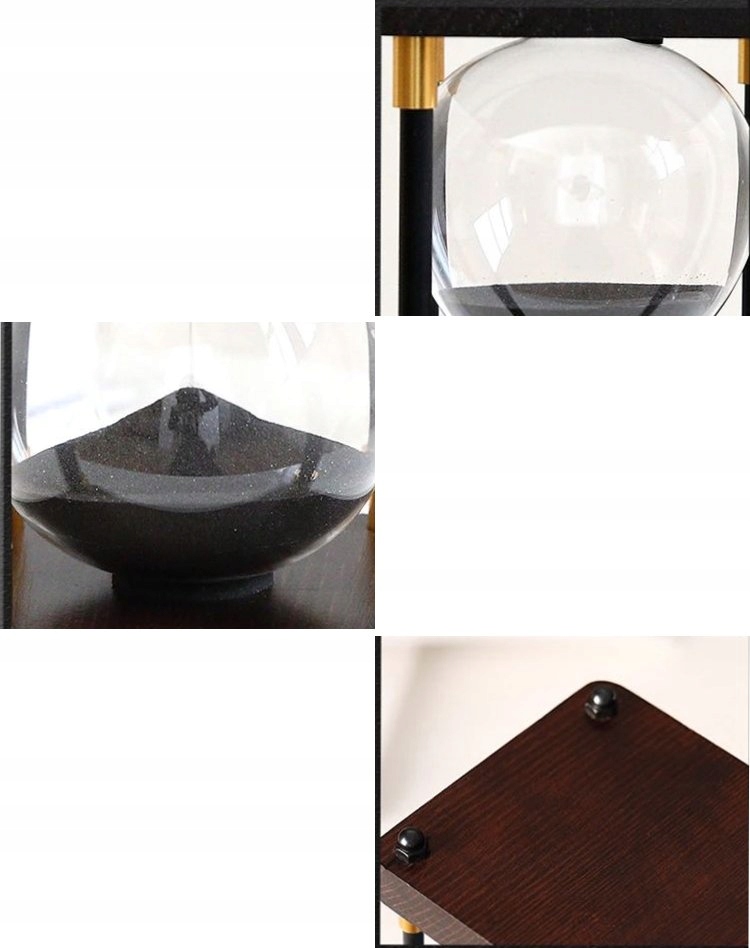 KLEPSYDRA RETRO SZKLANO-DREWNIANA OZDOBA 60 MINUT XXL 25x10cm CZARNA - zdjęcie 9