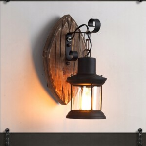 LAMPA ŚCIENNA DREWNIANA KINKIET ŻELIWNY LOFT GOSPODA VINTAGE OZDOBNA E27 - miniatura 5