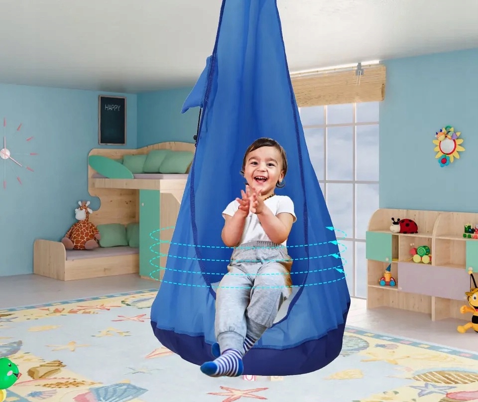 HUŚTAWKA OGRODOWA KOKON DLA DZIECI WISZĄCY FOTEL DO POKOJU NIEBIESKI - obrazek 4