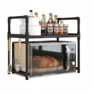 PÓŁKA KUCHENNA pod mikrofalówkę SZAFKA ORGANIZER CZARNA 2poziomy 48cm REGAŁ
