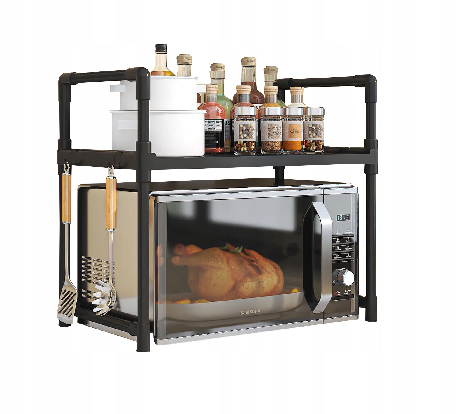 PÓŁKA KUCHENNA pod mikrofalówkę SZAFKA ORGANIZER CZARNA 2poziomy 48cm REGAŁ