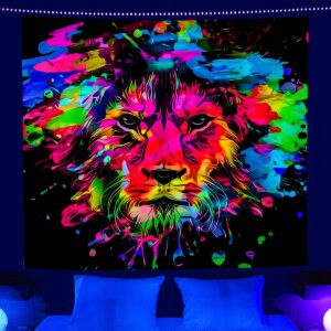 Dekoracja ŚCIENNA UV OBRAZ Fluorescencyjny GOBELIN ODBLASK 150x150cm Lew2 - miniatura 2