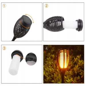 Lampka SOLARNA Płomień 1000mAh 12LED POCHODNIA Ogrodowa WBIJANA IP65 1szt - miniatura 4