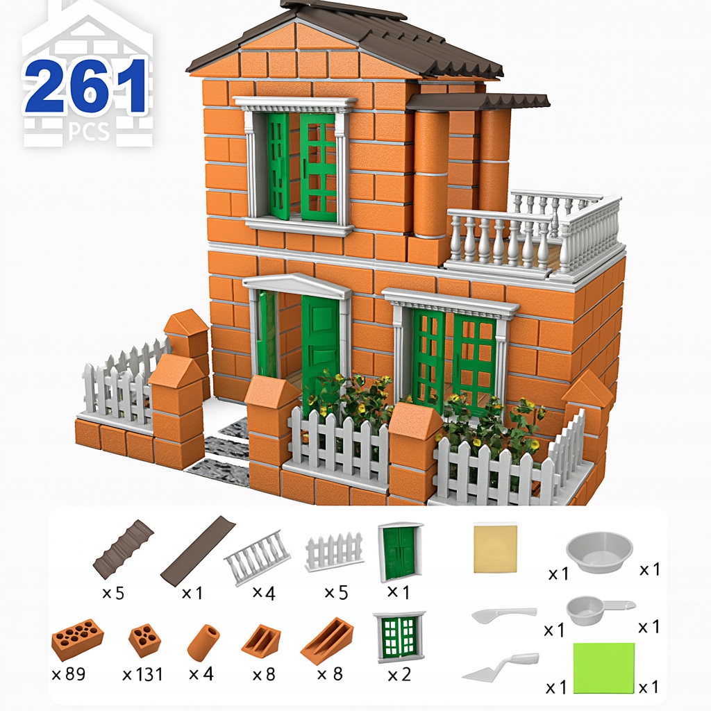 ZESTAW DO BUDOWY DLA DZIECI +Cement ZAPRAWA PREZENT DIY MINIATUROWY DOM 261 - obrazek 3