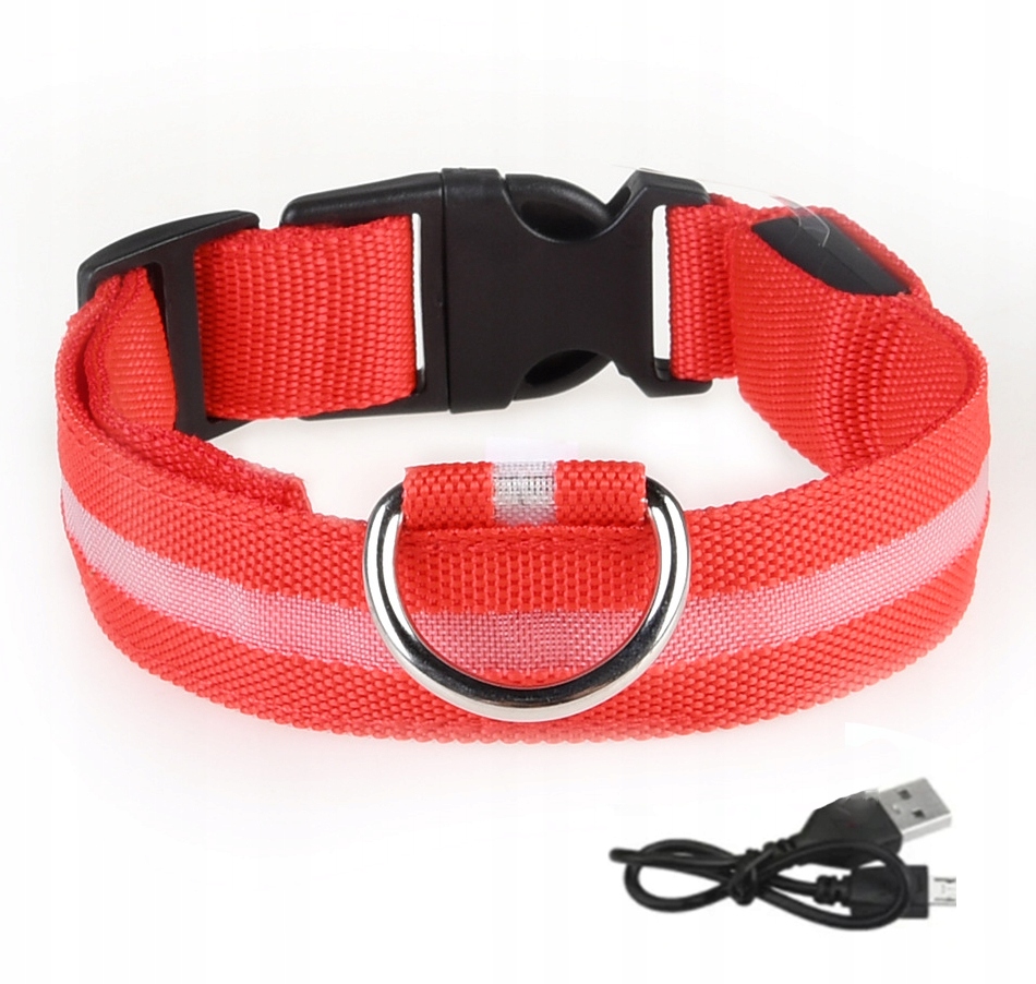 Obroża dla zwierząt PSÓW LED Wodoszczelna na USB Kabel CZERWONA XL 52-60cm - zdjęcie 1