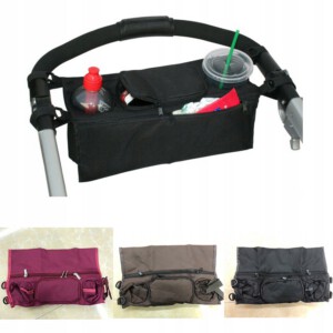 Uchwyt ORGANIZER do WÓZKA DZIECIĘCEGO Butelki TORBA Podwójny SZEROKI Czarny - miniatura 11