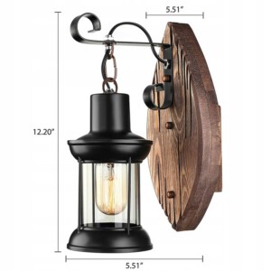 LAMPA ŚCIENNA DREWNIANA KINKIET ŻELIWNY LOFT GOSPODA VINTAGE OZDOBNA E27 - miniatura 2