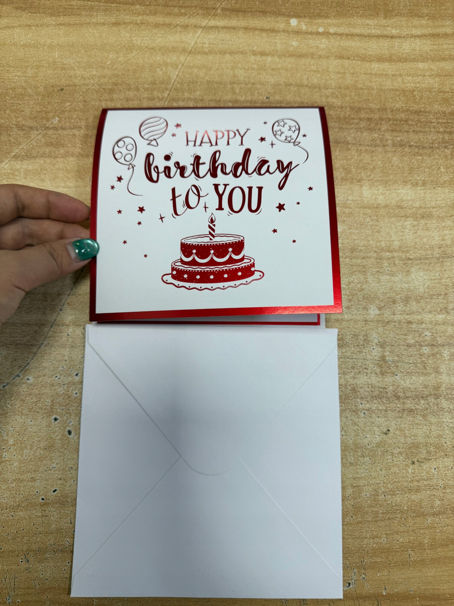 Kartka URODZINOWA GRAJĄCA Melodyjka ŚWIATŁO TORT LED ŚWIECZKA CZERWONA - zdjęcie 5