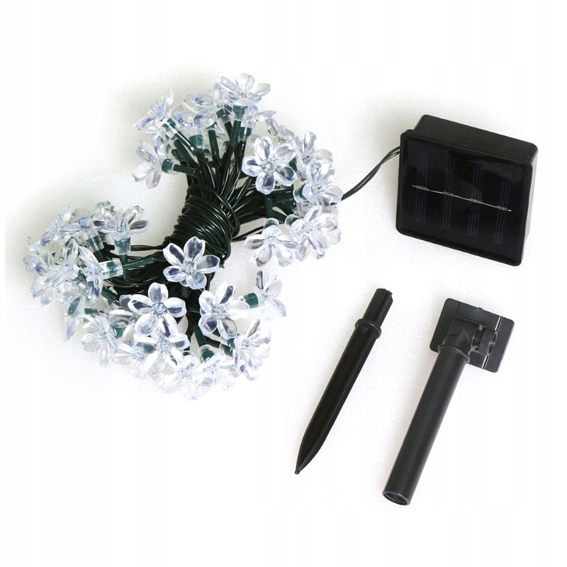 Lampki SOLARNE Ogrodowe KOMPLET 5metrów 20 LED Kwiatki ZIMNE BIAŁE Ozdobne - zdjęcie 6