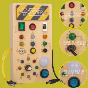 TABLICA MONTESSORI SENSORYCZNA DREWNIANA MANIPULACYJNA LED DLA DZIECI - miniatura 4