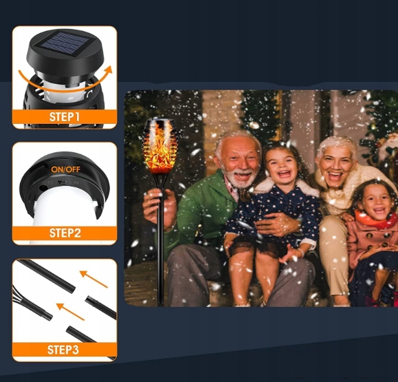 Lampka SOLARNA Płomień 1000mAh 12LED POCHODNIA Ogrodowa WBIJANA IP65 1szt - zdjęcie 3