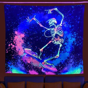 Dekoracja ŚCIENNA UV OBRAZ Fluorescencyjny GOBELIN ODBLASK Szkielet Skate - miniatura 2