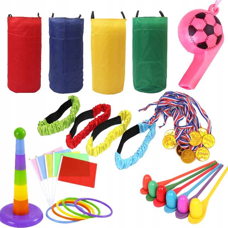 ZESTAW GRY I ZABAWY NA DWÓR URODZINY SZKOŁY OGRÓD IMPREZĘ DLA DZIECI 32szt