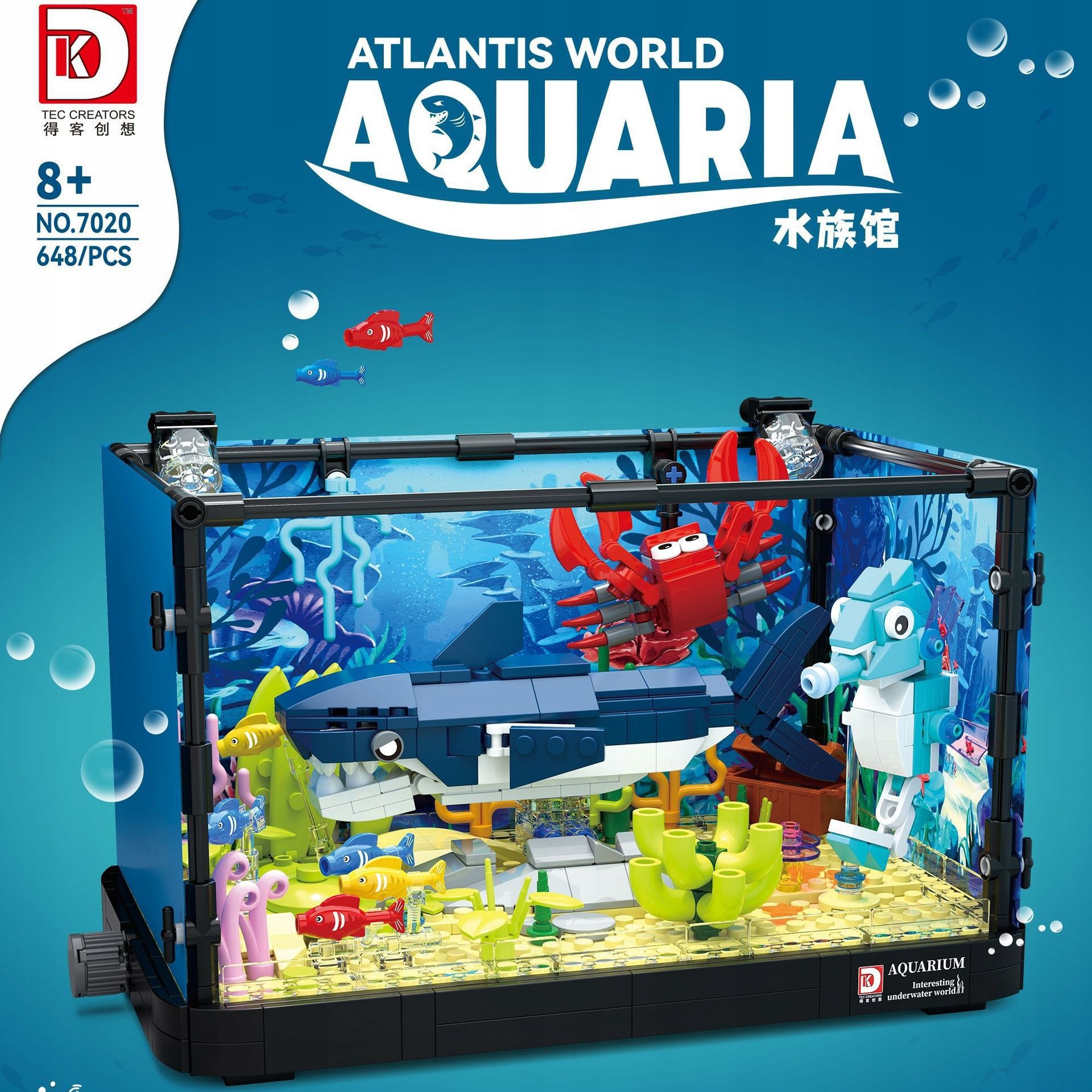 Klocki AKWARIUM Rekin Krab ZESTAW KLOCKÓW Z RYBKAMI Podwodny Świat LED - obrazek 3