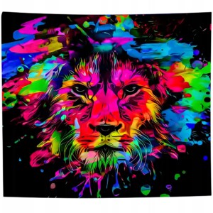 Dekoracja ŚCIENNA UV OBRAZ Fluorescencyjny GOBELIN ODBLASK 150x150cm Lew2